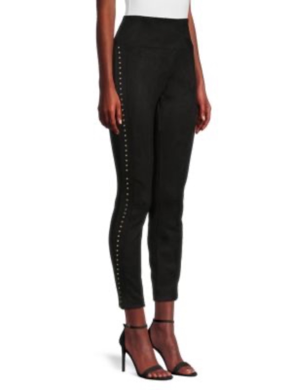 NWT $78 New Catherine Manlandrino Black Suede Gold studded sides Legging size XS